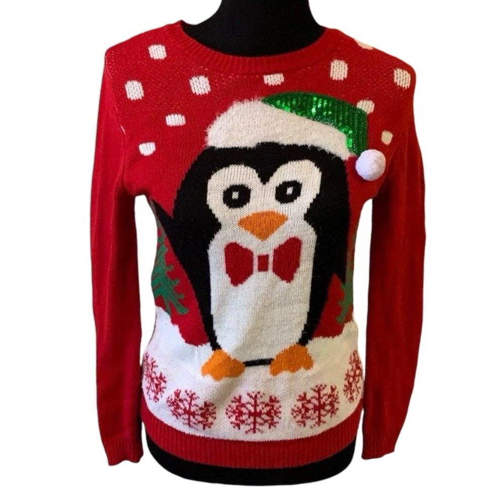 Ransom Ugly Christmas Sweater with Penguin & Snowflakes Women’s Sz Small